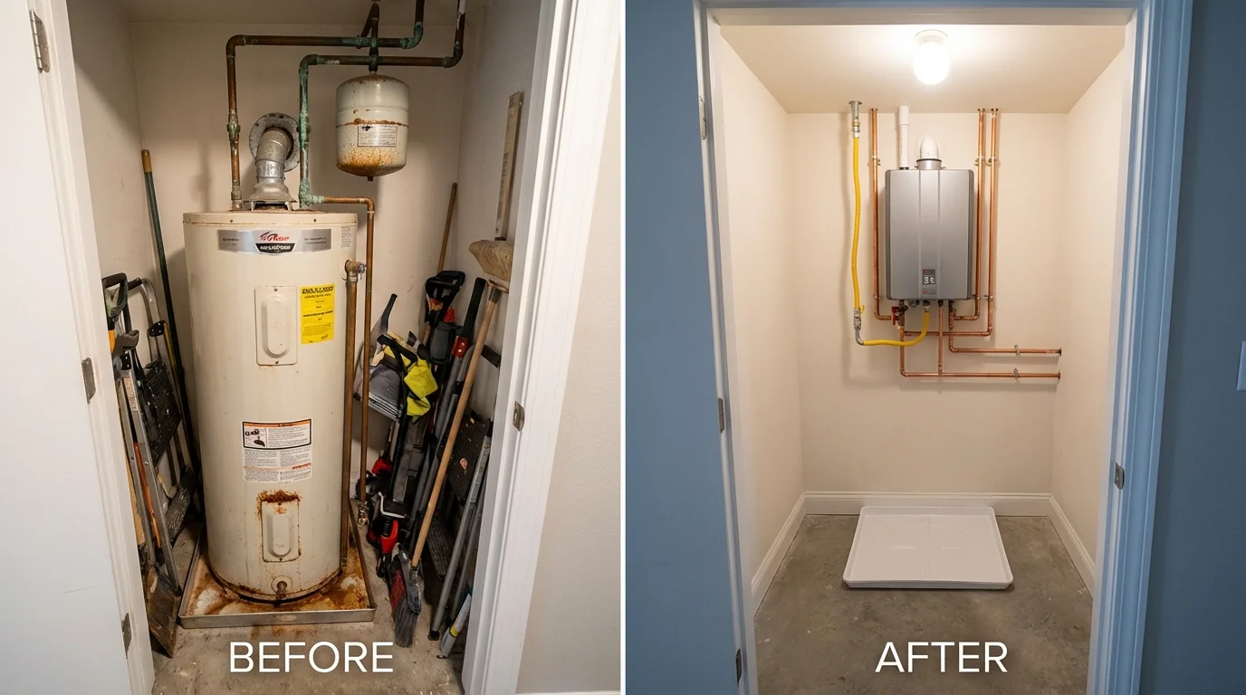 Tank water heater versus wall-mounted tankless unit comparison for Hollister, MO homeowners